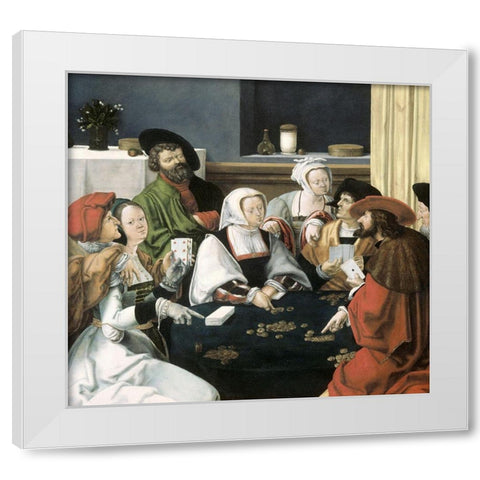 Card Players White Modern Wood Framed Art Print by Leyden, Lucas van