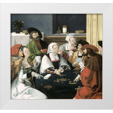 Card Players White Modern Wood Framed Art Print by Leyden, Lucas van