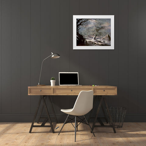 Winter Scene White Modern Wood Framed Art Print by Leytens, Gysbrecht