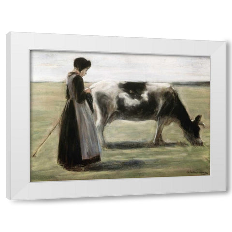 Das Madchen Mit Der Kuh White Modern Wood Framed Art Print by Liebermann, Max