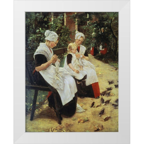 Orphan Girls In The Garden, Amsterdam White Modern Wood Framed Art Print by Liebermann, Max