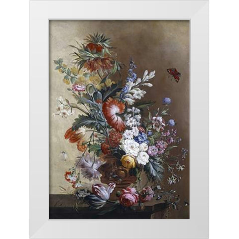 Roses, Carnations, Crown Imperial Lily and Convolvulus White Modern Wood Framed Art Print by Linthorst, Jacobus