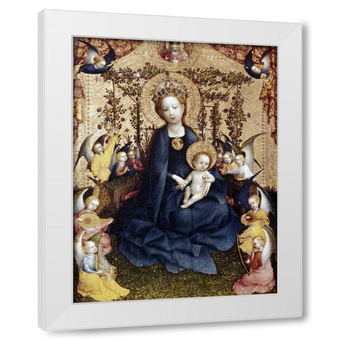 Madonna In The Rose Garden White Modern Wood Framed Art Print by Lochner, Stefan