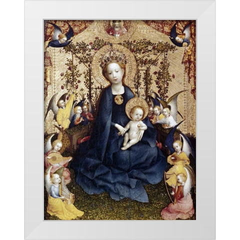 Madonna In The Rose Garden White Modern Wood Framed Art Print by Lochner, Stefan