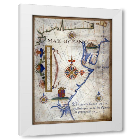 Mar Oceano - Portolan Atlas Illumination White Modern Wood Framed Art Print by Lopes, Sebastiano