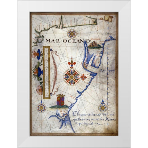 Mar Oceano - Portolan Atlas Illumination White Modern Wood Framed Art Print by Lopes, Sebastiano