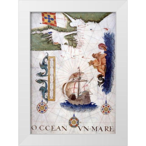 Portolan Atlas Illumination White Modern Wood Framed Art Print by Lopes, Sebastiano