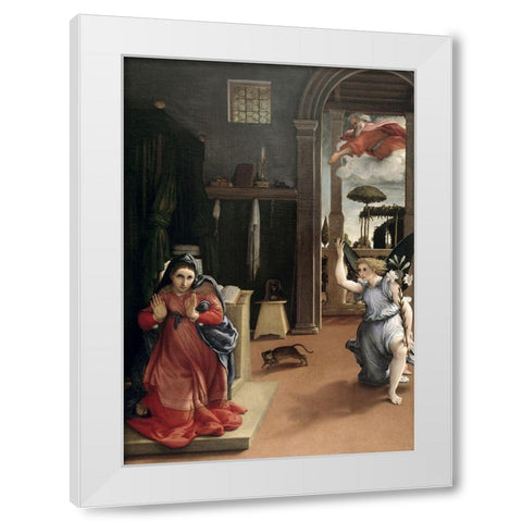 Annunciation White Modern Wood Framed Art Print by Lotto, Lorenzo