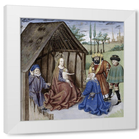 Nativity With Three Kings White Modern Wood Framed Art Print by Ludolf of Saxony,