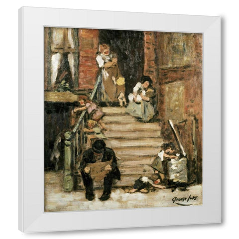 On The Steps White Modern Wood Framed Art Print by Luks, George Benjamin