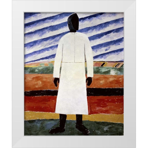 Farmer White Modern Wood Framed Art Print by Malevich, Kazimir