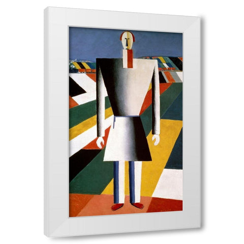 Farmer In The Field White Modern Wood Framed Art Print by Malevich, Kazimir