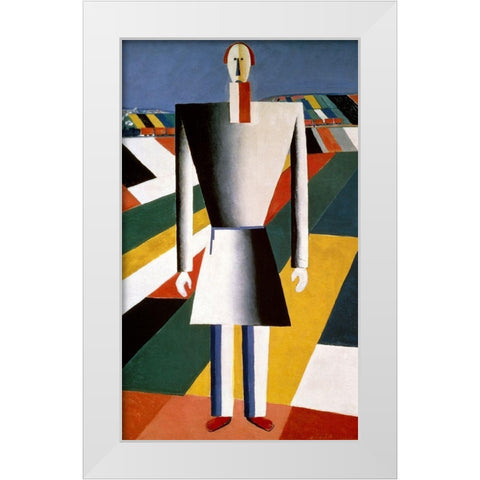 Farmer In The Field White Modern Wood Framed Art Print by Malevich, Kazimir