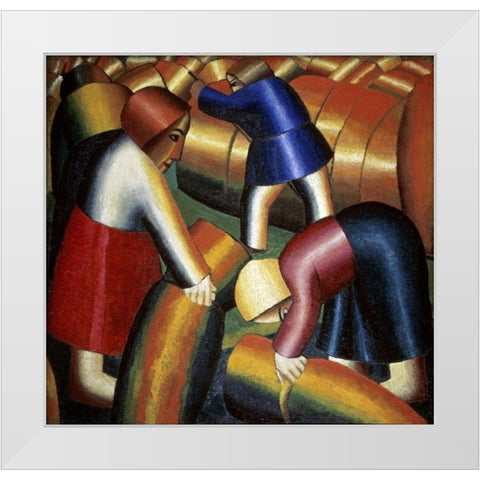 Harvesting Rye White Modern Wood Framed Art Print by Malevich, Kazimir