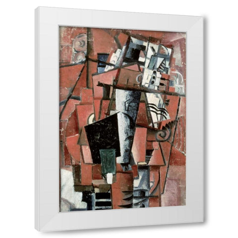 Lady By The Piano White Modern Wood Framed Art Print by Malevich, Kazimir