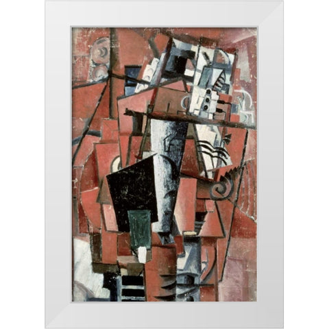 Lady By The Piano White Modern Wood Framed Art Print by Malevich, Kazimir