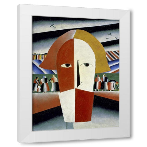 Peasants Head White Modern Wood Framed Art Print by Malevich, Kazimir