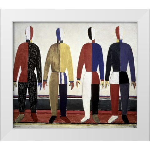 Sportsmen White Modern Wood Framed Art Print by Malevich, Kazimir