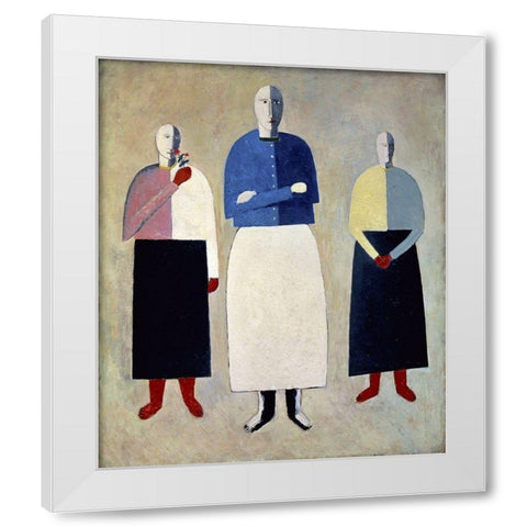 Three Girls White Modern Wood Framed Art Print by Malevich, Kazimir