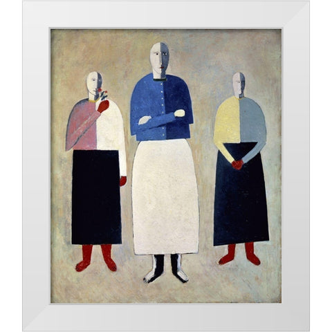 Three Girls White Modern Wood Framed Art Print by Malevich, Kazimir