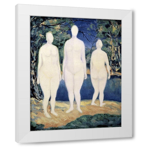 Three Nude Figures White Modern Wood Framed Art Print by Malevich, Kazimir