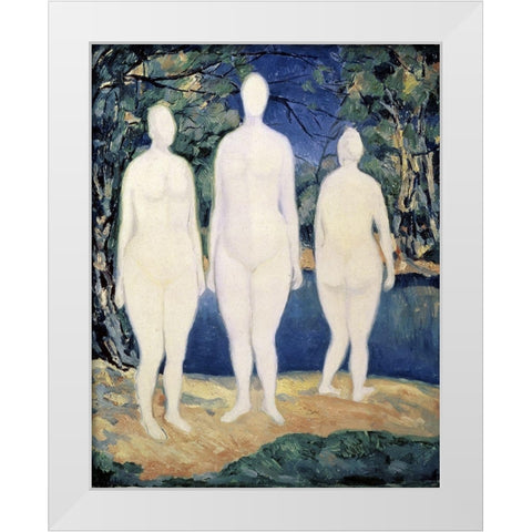 Three Nude Figures White Modern Wood Framed Art Print by Malevich, Kazimir