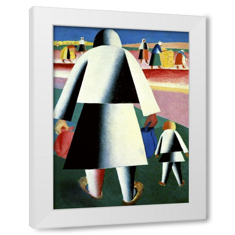 To The Harvest, Marfa and Wanka White Modern Wood Framed Art Print by Malevich, Kazimir