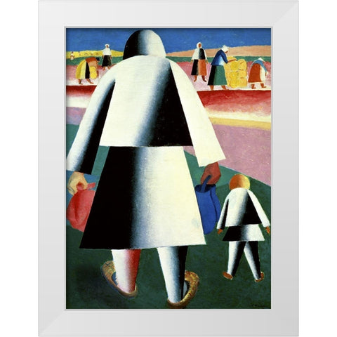 To The Harvest, Marfa and Wanka White Modern Wood Framed Art Print by Malevich, Kazimir