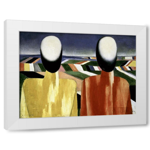 Two Farmers White Modern Wood Framed Art Print by Malevich, Kazimir