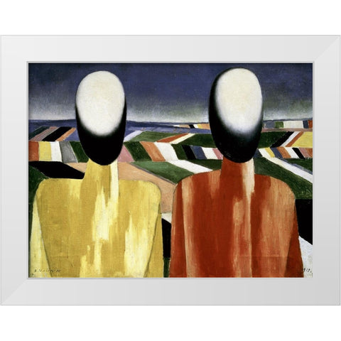Two Farmers White Modern Wood Framed Art Print by Malevich, Kazimir