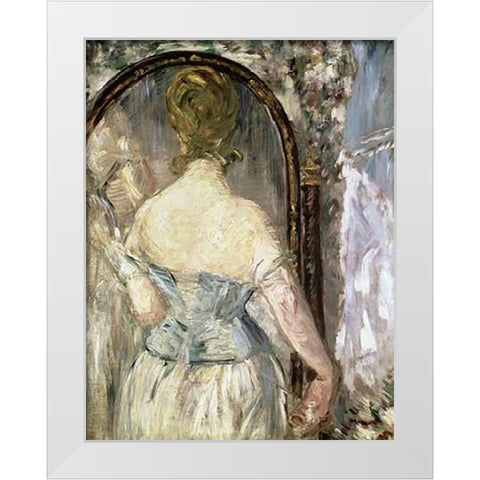 Before the Mirror White Modern Wood Framed Art Print by Manet, Edouard