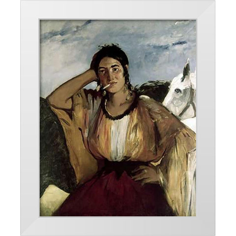 Gypsy with a Cigarette (Indian Woman Smoking) White Modern Wood Framed Art Print by Manet, Edouard