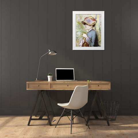Young Woman in a Broad Hat White Modern Wood Framed Art Print by Manet, Edouard