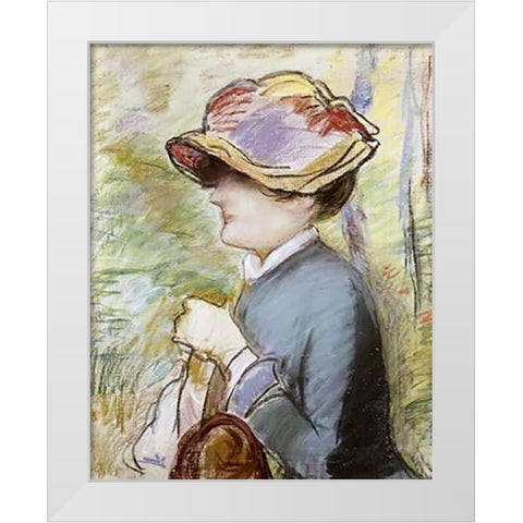 Young Woman in a Broad Hat White Modern Wood Framed Art Print by Manet, Edouard