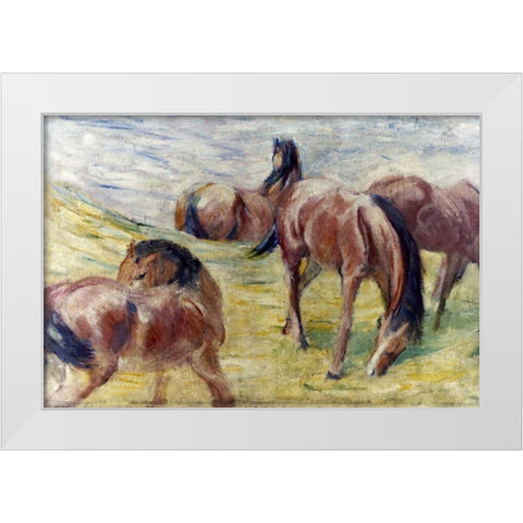 Horses Out To Pasture White Modern Wood Framed Art Print by Marc, Franz