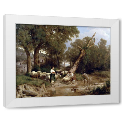 Crossing The Stream White Modern Wood Framed Art Print by Marko, Andras