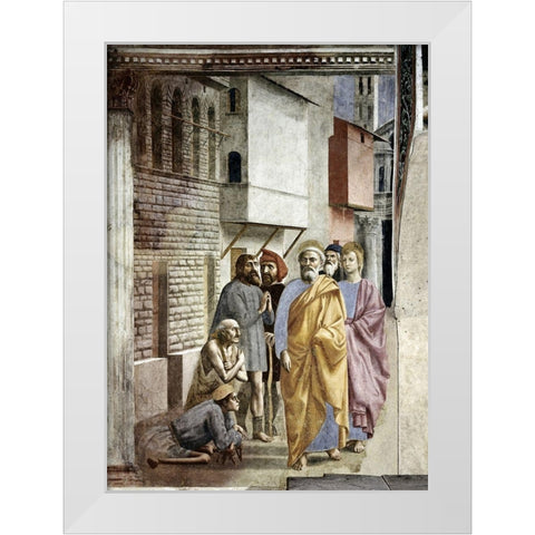 Saint Peter Following Saint John As He Heals The Sick With His Shadow White Modern Wood Framed Art Print by Masaccio,