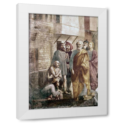 St. Peter Healing The Sick With His Shadow White Modern Wood Framed Art Print by Massaccio