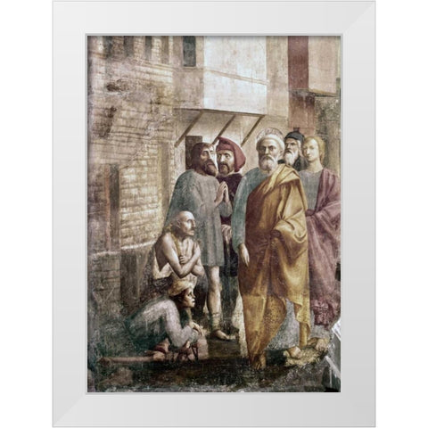 St. Peter Healing The Sick With His Shadow White Modern Wood Framed Art Print by Massaccio