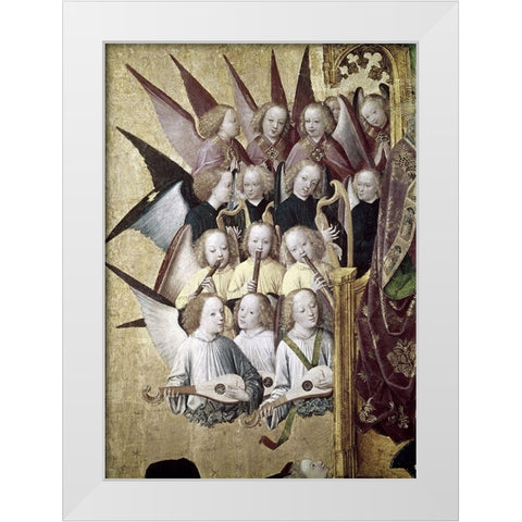 The Coronation of The Virgin (Detail): Choir of Angels White Modern Wood Framed Art Print by Master of Life of the Virgin,
