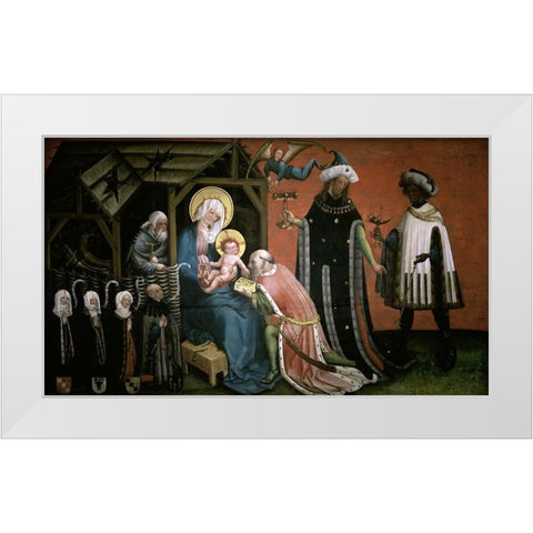 Adoration of The Magi White Modern Wood Framed Art Print by Master of the Donors,