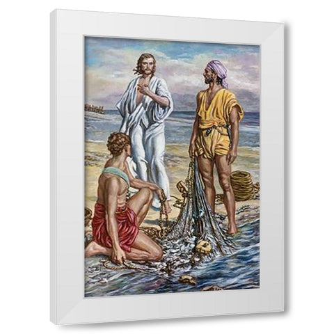 Jesus and The Fishermen White Modern Wood Framed Art Print by Matania, Fortunino