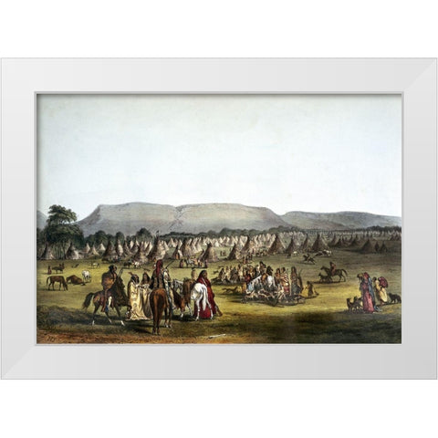 Encampment of Piekann Indians Near Fort Mckenzie White Modern Wood Framed Art Print by McKenney, Thomas Lorraine