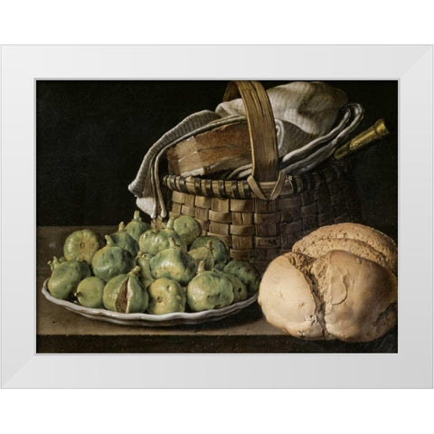 Still Life With Figs White Modern Wood Framed Art Print by Melendez, Luis Egidio
