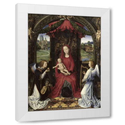 Madonna and Child With Two Angels White Modern Wood Framed Art Print by Memling, Hans
