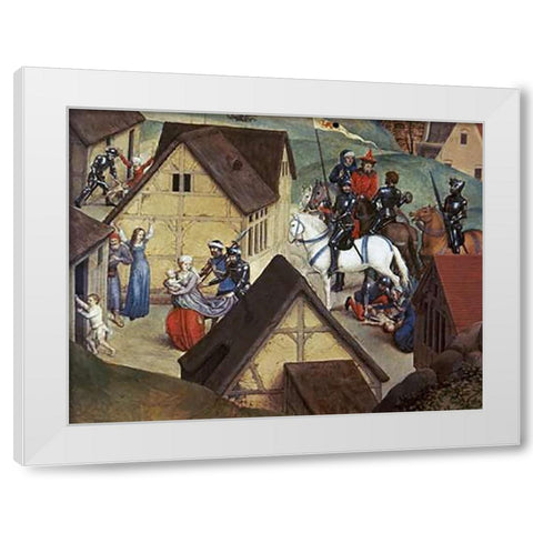 Slaughter of The Innocents White Modern Wood Framed Art Print by Memling, Hans