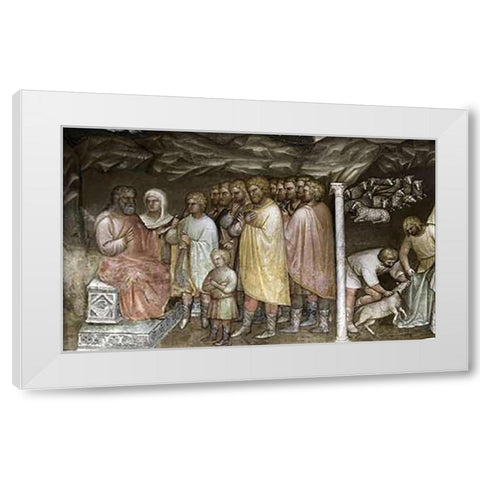 Joseph Tells The Story To His Relatives From Tambour: Stories of Jacob White Modern Wood Framed Art Print by De Menabuoi, Giusto