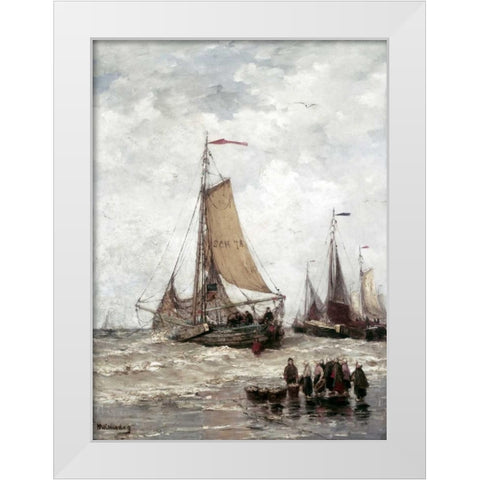 Fisherman On The Beach White Modern Wood Framed Art Print by Mesdag, Hendrik Willem