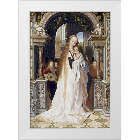 Virgin and Infant With Three Angels White Modern Wood Framed Art Print by Metsys, Quinten