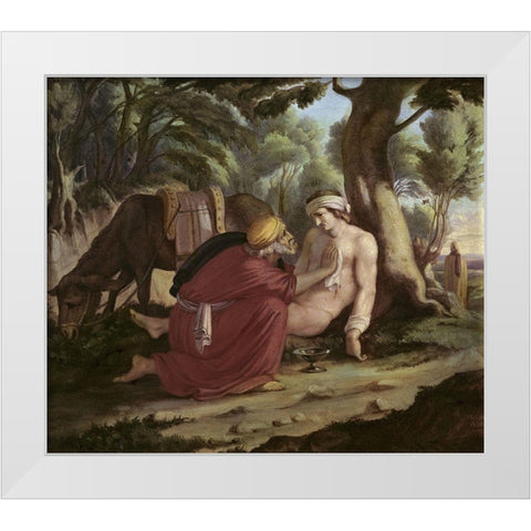 Merciful Samaritan White Modern Wood Framed Art Print by Milde, Karl Julius
